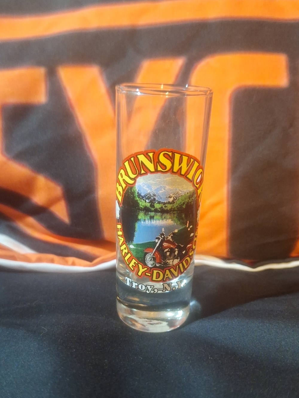Brunswick Harley Davidson Troy NY Tall Shot Glass Collectible